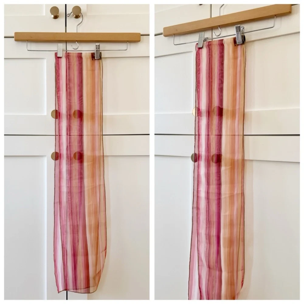 BUNDLE (2) Retro Print Scarves: Sheer Pink Stripe & Art Stripe (Mustard & Black)